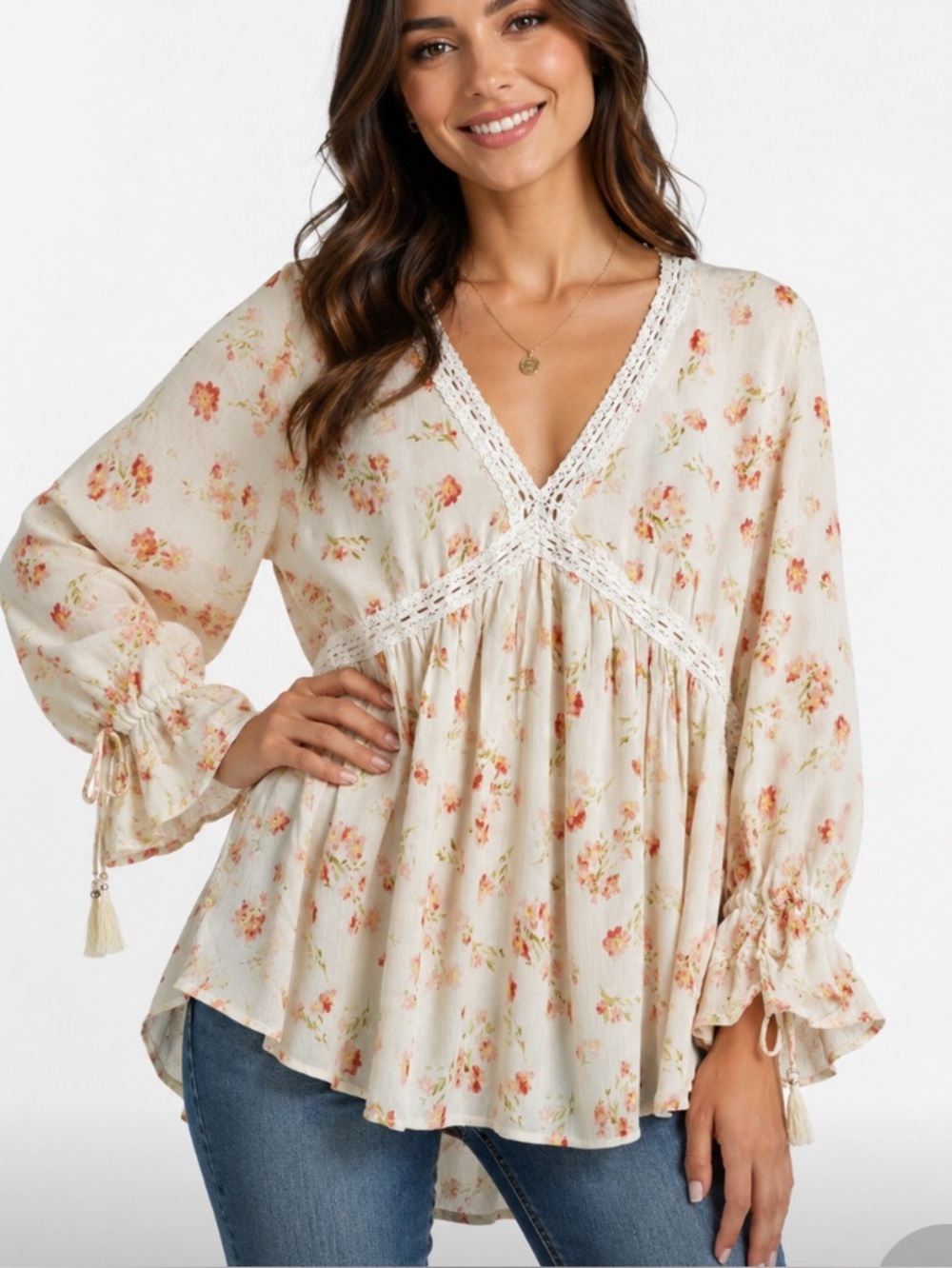 Angie Floral Boho Top L